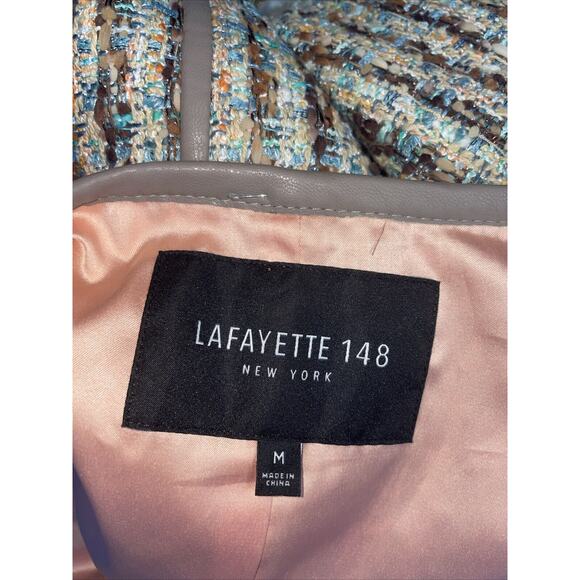 Lafayette 148 WOMENS Spring Tan Beige Coral Aqua Tweed Zip Blazer Jacket Size M - Picture 5 of 13